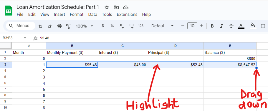 Example 1: Google Spreadsheet 8
